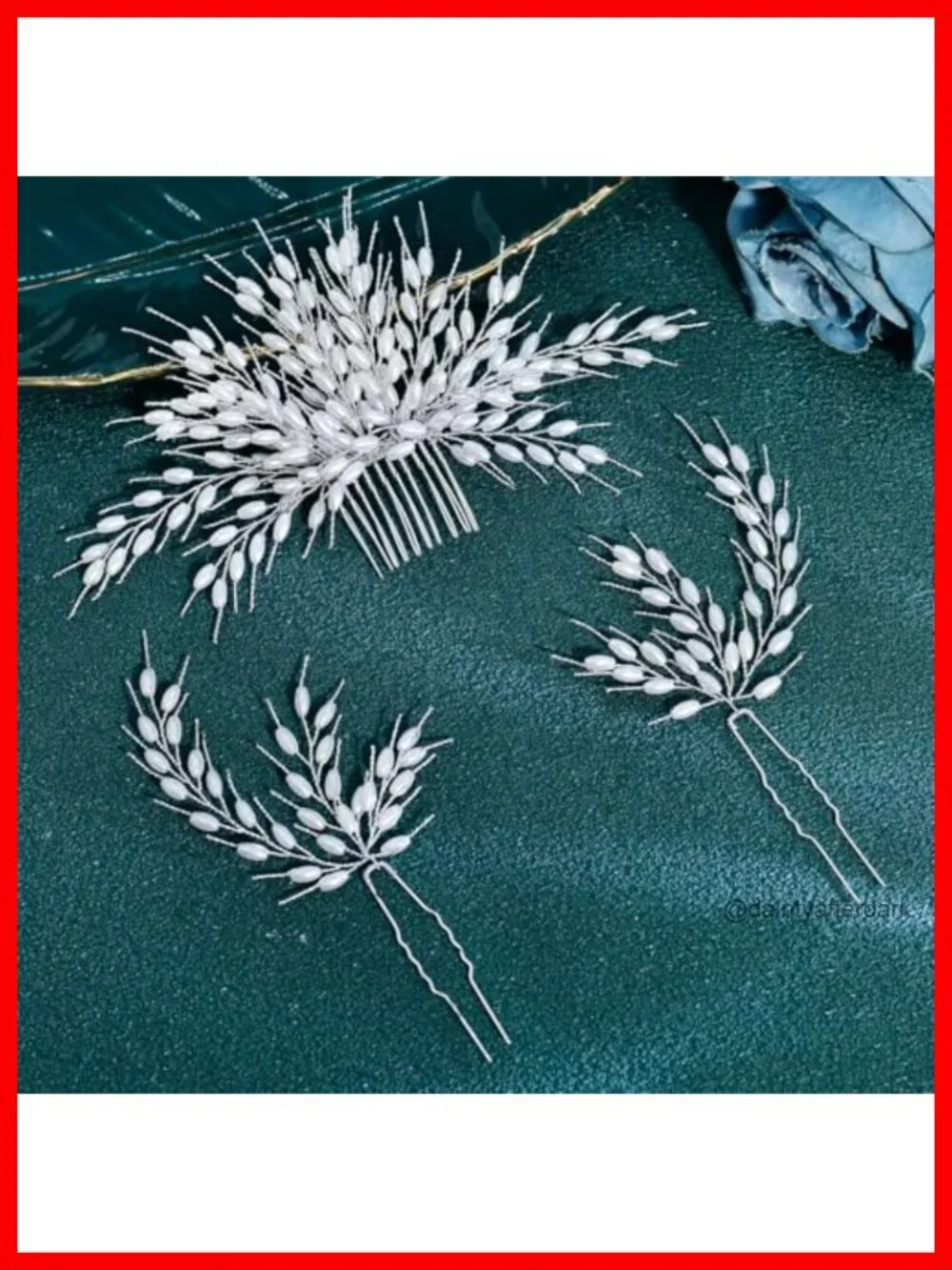 Bridal White Pearl Hair Comb Beaded Headpiece Set with Flexible Silver Wire